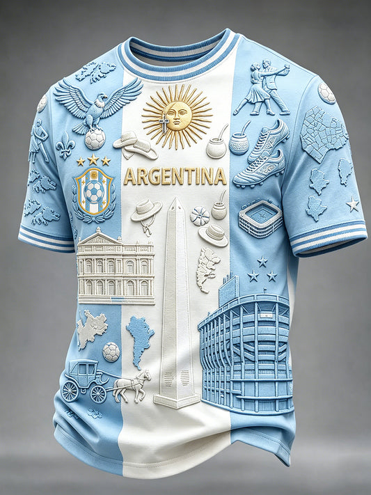 Men's Argentina Football Inspired Print Short Sleeves T-shirt