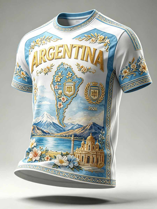 Men's Argentina Football Printed Souvenir T-Shirt