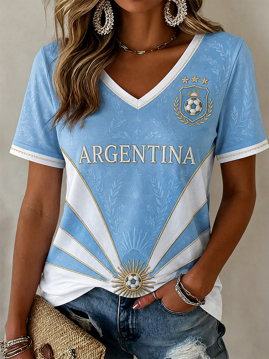 Women's Gift For Football Fans Print Casual V-Neck Tee