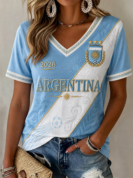 Women's Gift For Football Fans Print Casual V-Neck Tee