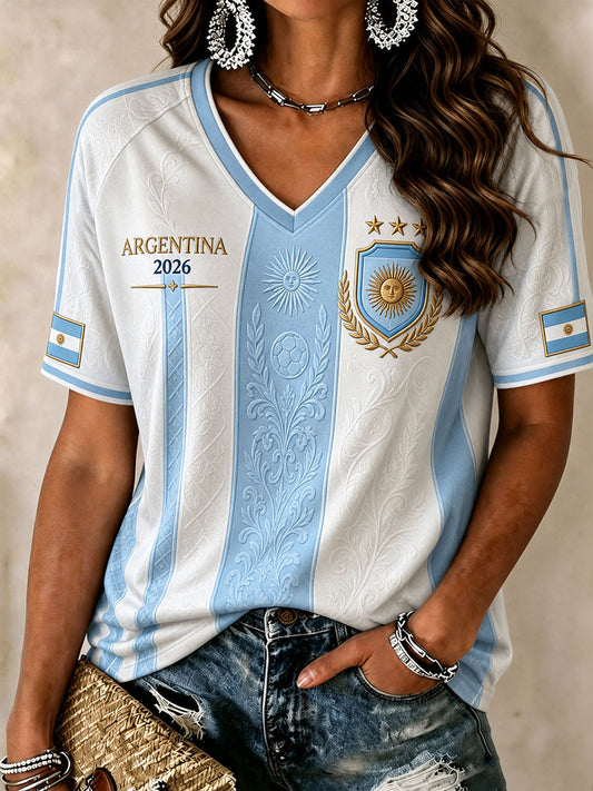 Women's Argentina Football V-neck T-shirt