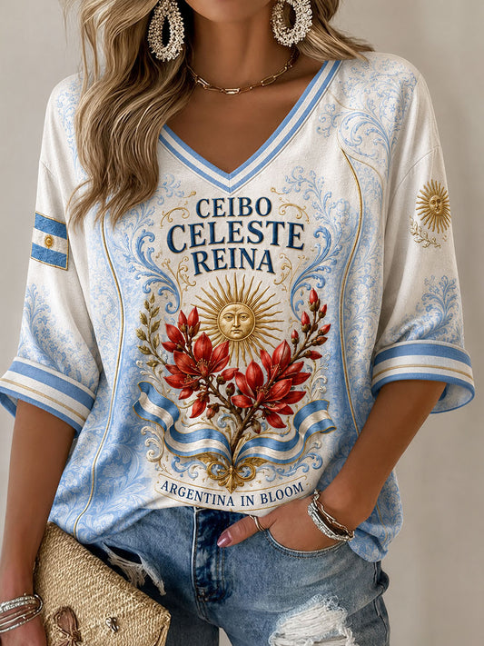 Women's Vamos Argentina Football Lover Art Printed T-shirt