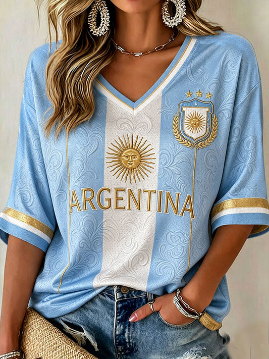 Women's Argentina Mid-length Sleeves V-Neck T-Shirt