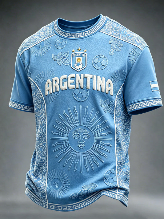 Men's Argentina Football Fan Round Neck Short Sleeves T-shirt