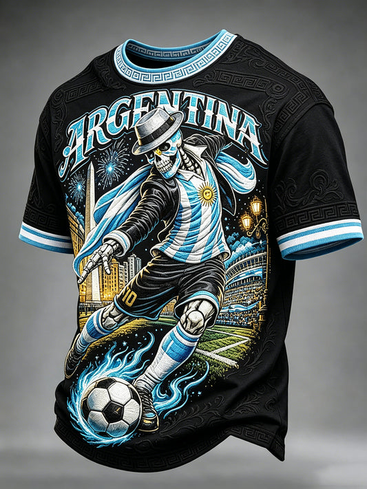 Men's Argentina Football Fan Round Neck Short Sleeves T-shirt
