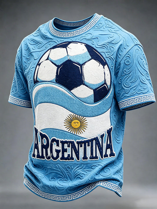 Men's Argentina Football Fan Round Neck Short Sleeves T-shirt