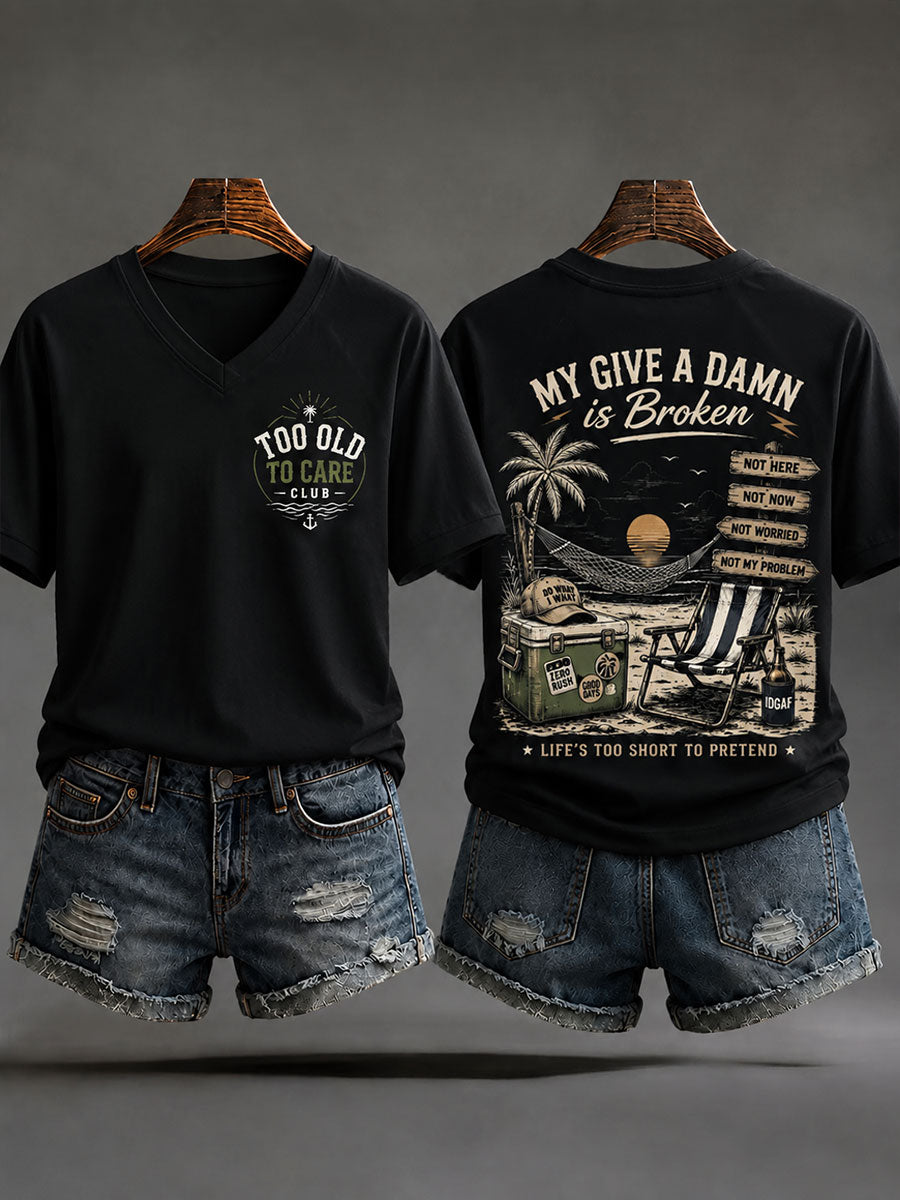 Women's 'Too Old to Care Club' V-Neck T-Shirts