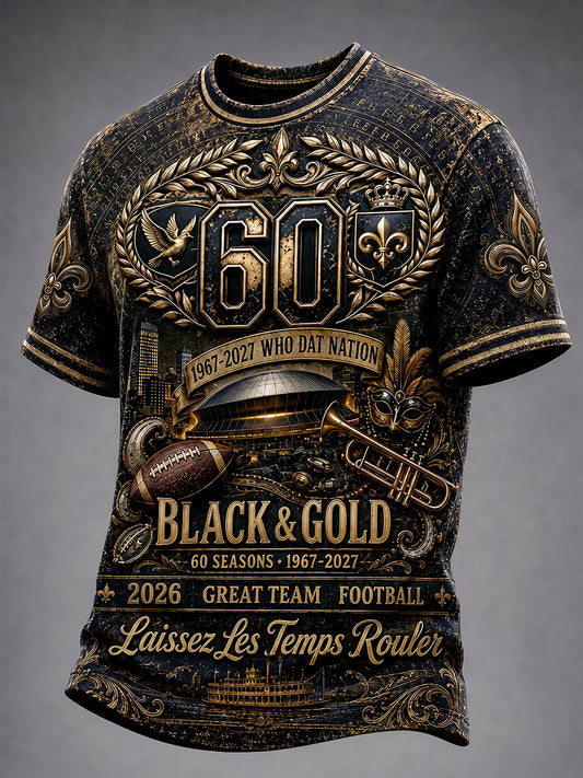Men’s Vintage New Orleans Saints Football 3D-Printed Casual T-shirt