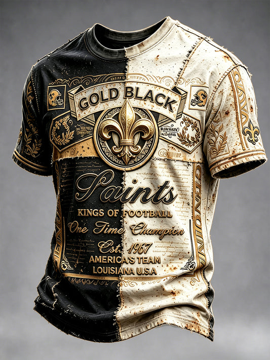 Men’s New Orleans Saints American Football Patchwork Print Casual T-shirt