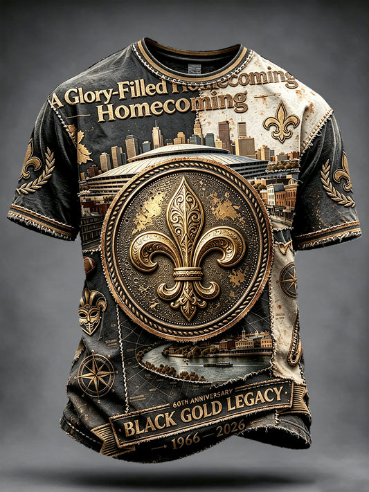Men’s Vintage New Orleans Saints Football Patchwork Print Casual T-shirt