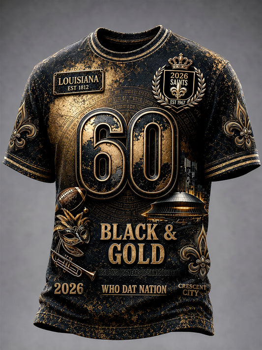 Men’s Vintage New Orleans Saints Football 60 Print Casual T-shirt