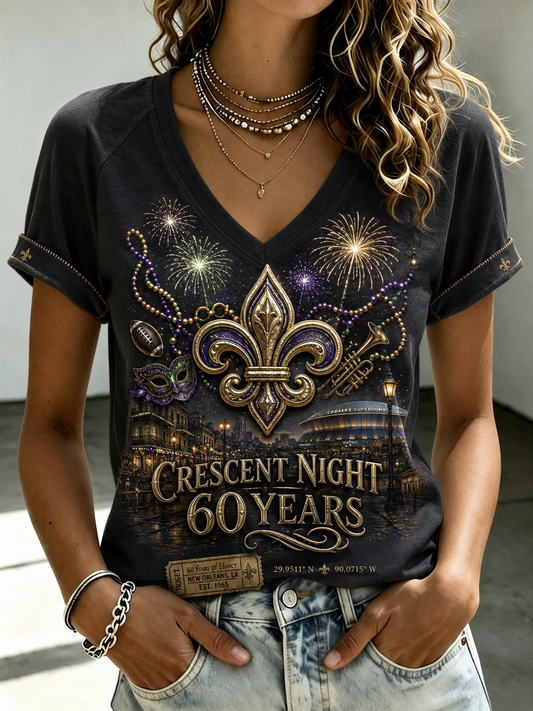 Women's New Orleans Saints V-Neck Off-Shoulder Short-Sleeved T-Shirt