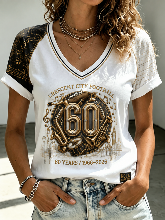 Women's New Orleans Saints V-Neck Off-Shoulder Short-Sleeved T-Shirt
