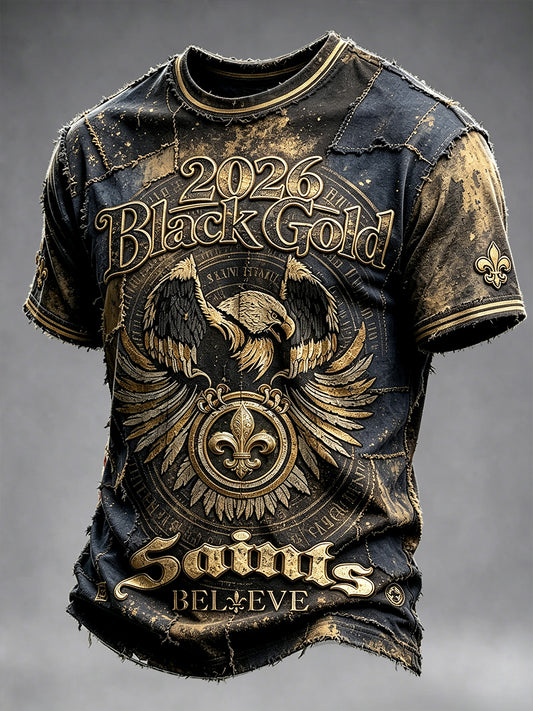 Men’s 2026 New Orleans Saints Retro Patchwork Print Casual T-shirt