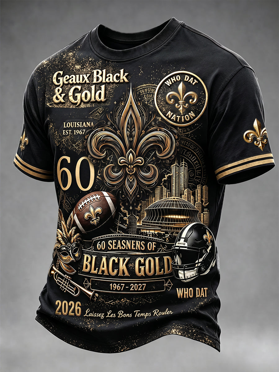 Men’s New Orleans Saints Football Print Black Casual T-shirt