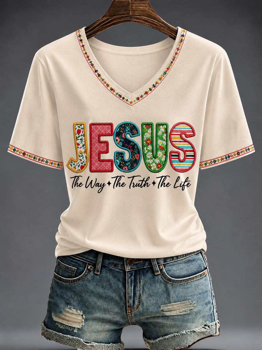 Women's Faith Printed V-neck T-shirt