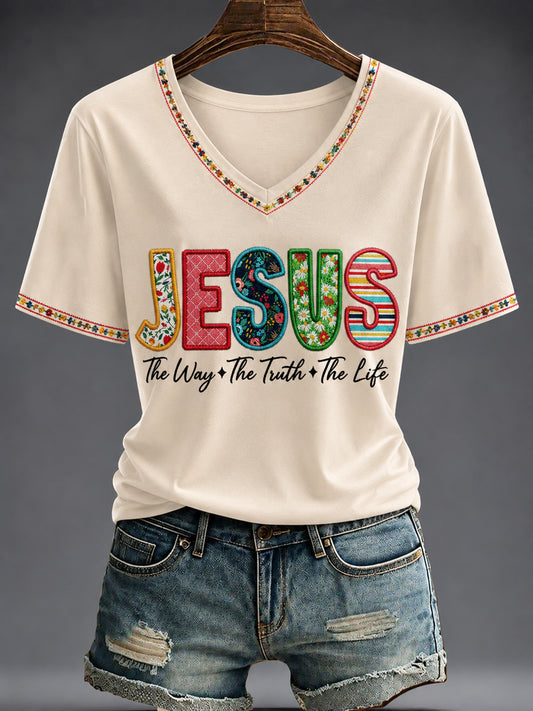 Women's Faith Printed V-neck T-shirt
