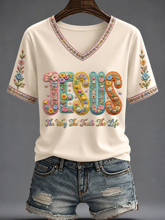 Women's Faith Printed V-neck T-shirt