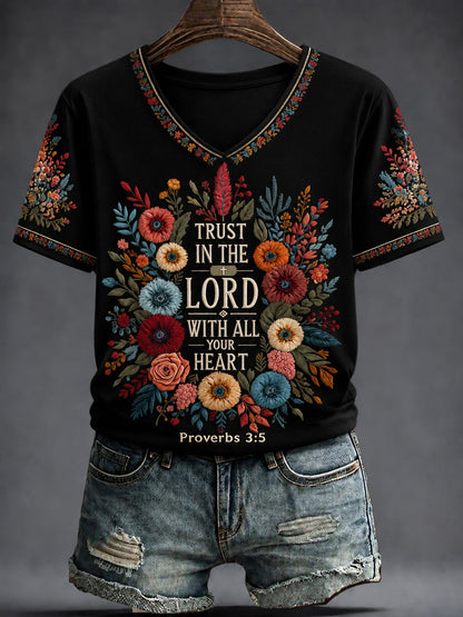 Women's Faith Printed V-neck T-shirt