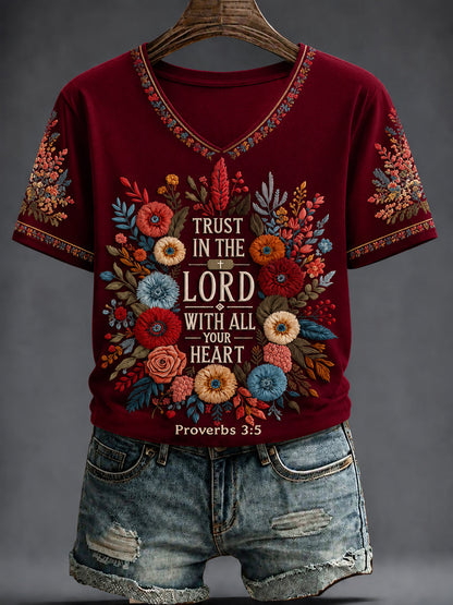 Women's Faith Printed V-neck T-shirt