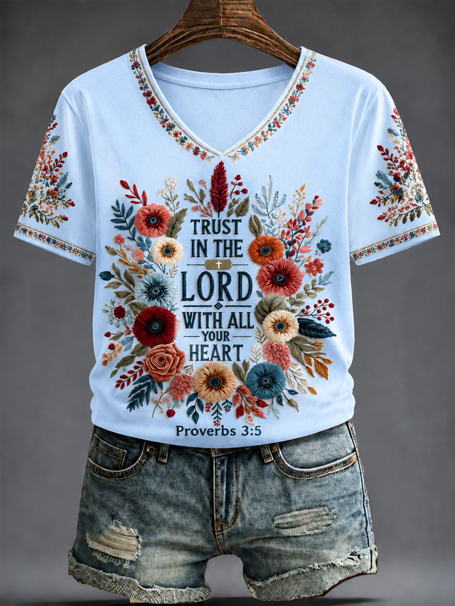 Women's Faith Printed V-neck T-shirt
