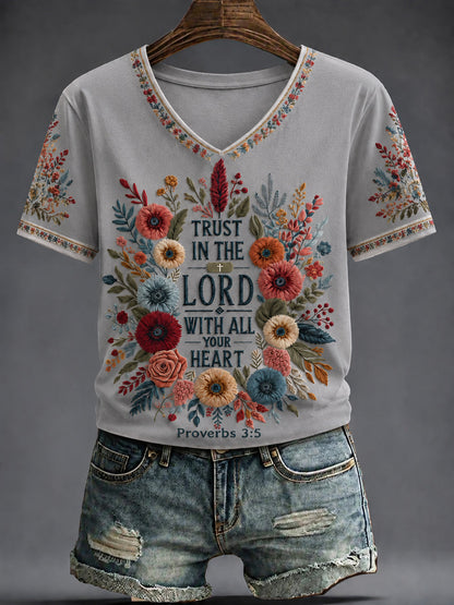 Women's Faith Printed V-neck T-shirt