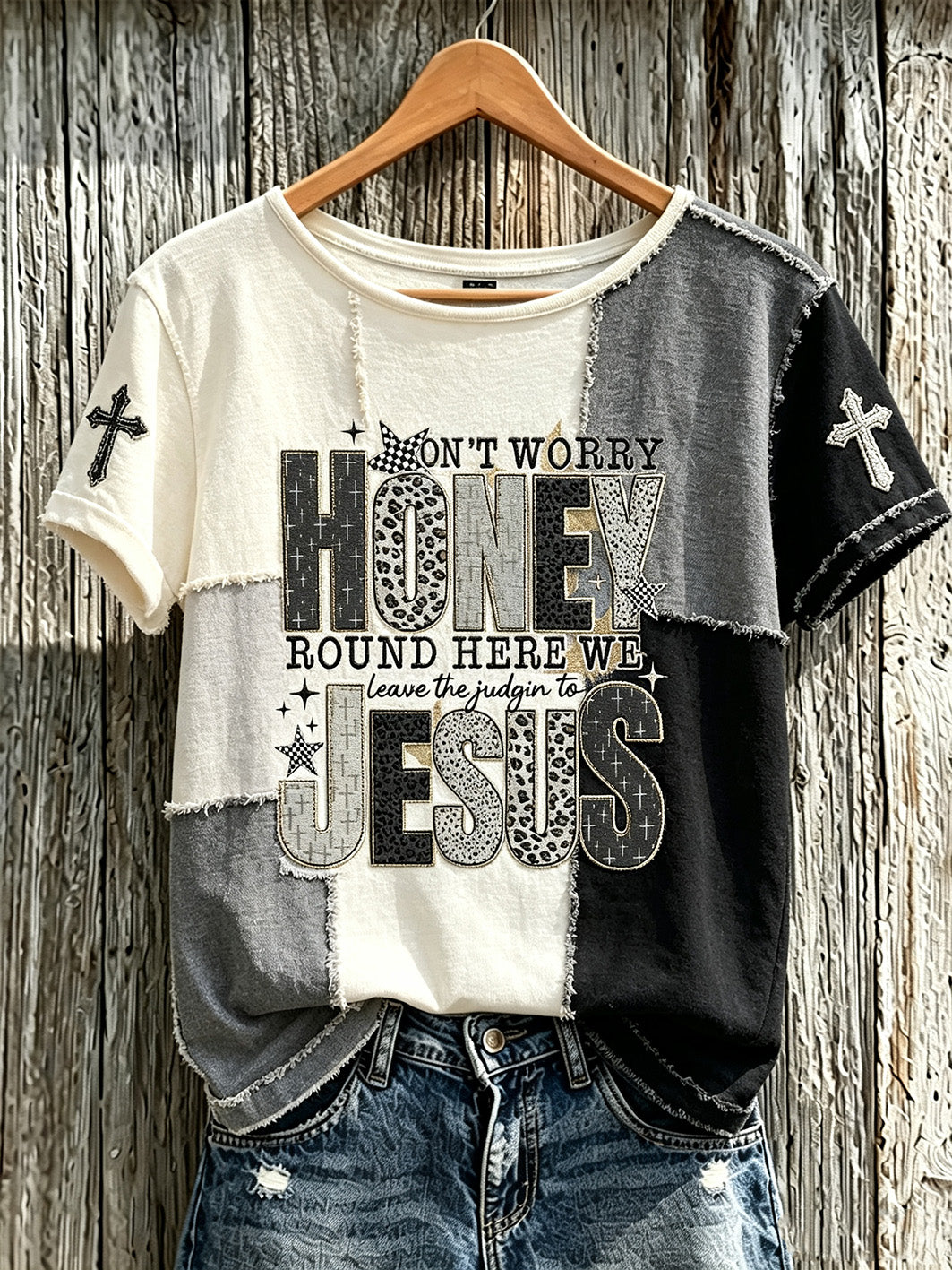Women's Faith Slogan Pattern Printed Leisure Linen Short-Sleeved T-shirt