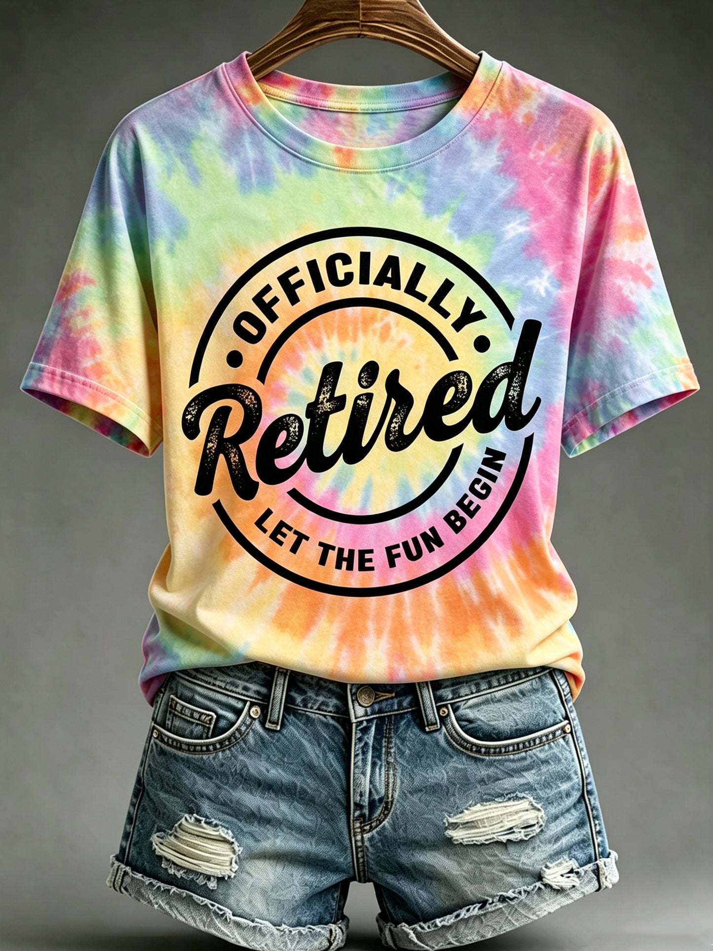 Women's Vacation Retirement Printed Vintage Fashion Loose Short Sleeve T-Shirt