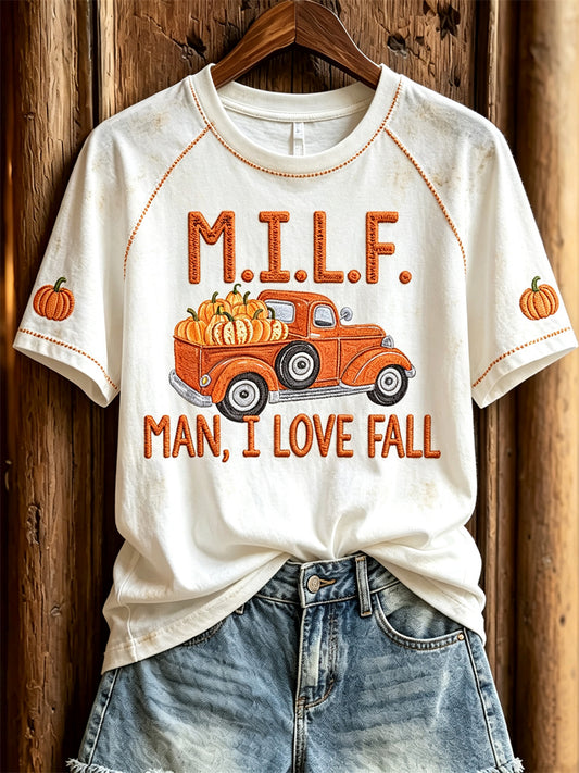 Women's MILF Man I Love Fall Pumpkins Truck Print short sleeve T-shirt