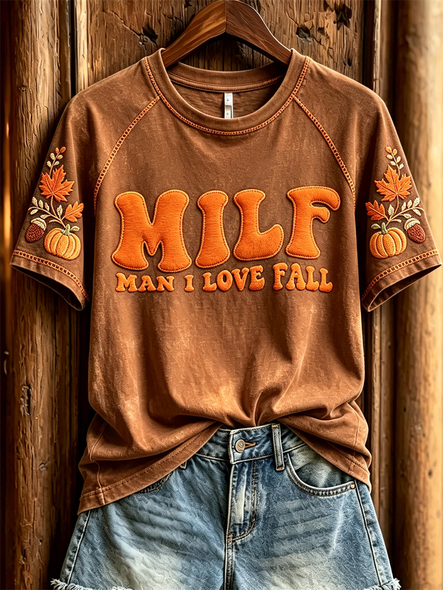 Women's MILF Man I Love Fall Cozy Fall Elements Print short sleeve T-shirt