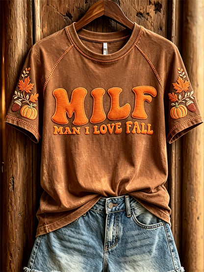 Women's MILF Man I Love Fall Cozy Fall Elements Print short sleeve T-shirt
