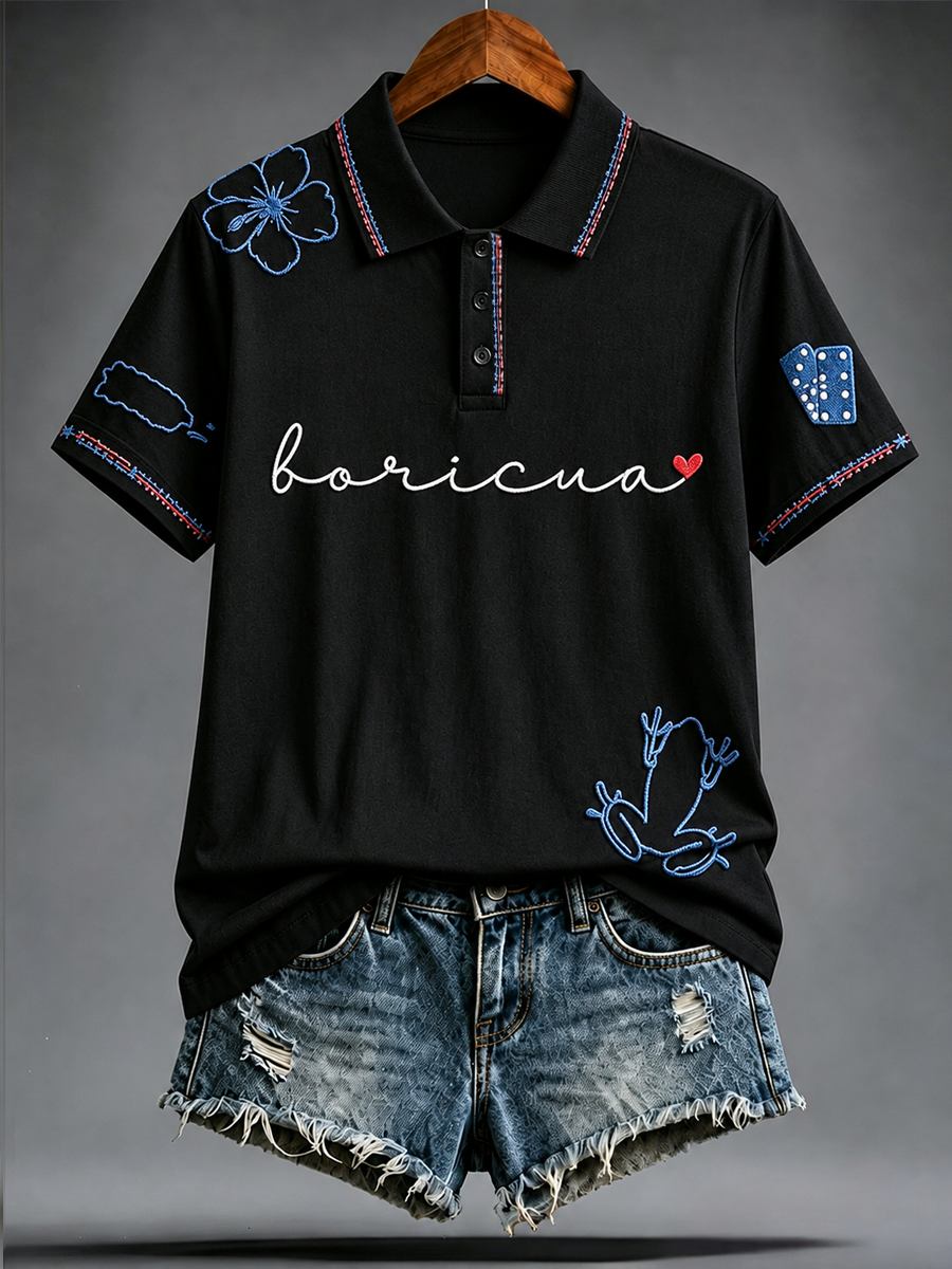 Women's Puerto Rico Pride Art Printed polo T-shirt