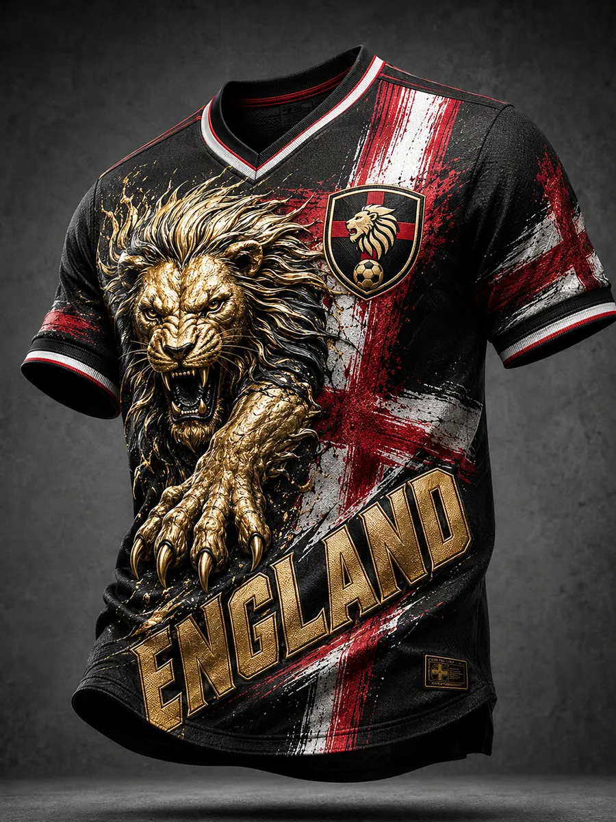 Men's UK Football Lover England Printed V-neck T-shirt