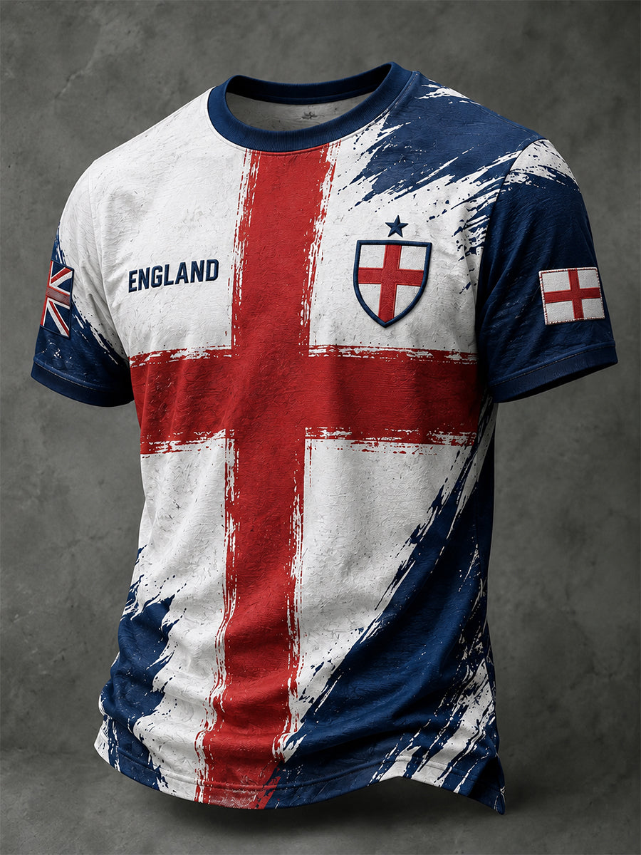 Retro England Football Fan Art Print Casual T-Shirt
