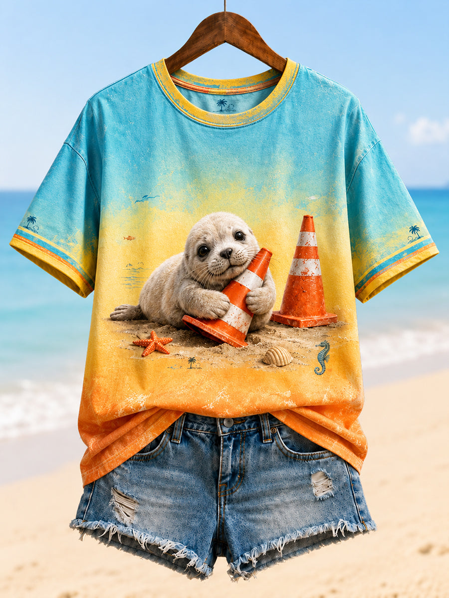 Women's Funny Neil The Seal Printed T-shirt