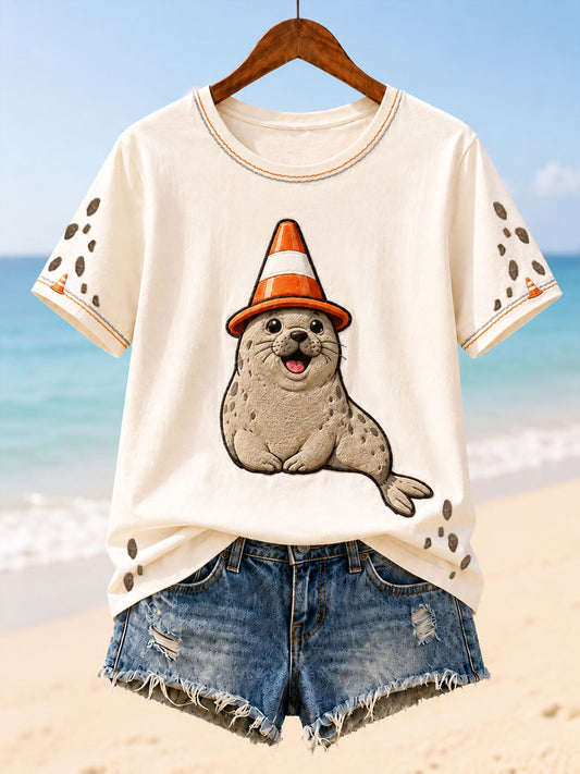 Women's Funny Neil The Seal Printed T-shirt