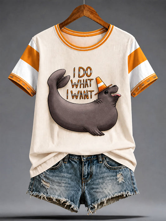 Women's Funny Neil The Seal Printed T-shirt