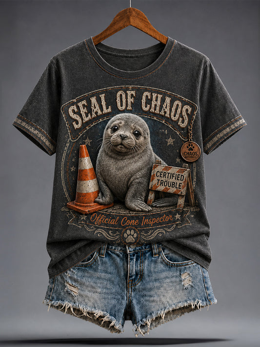 Women's Funny Neil The Seal Printed T-shirt