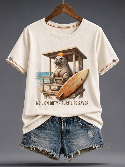 Women's Funny Neil The Seal Printed T-shirt