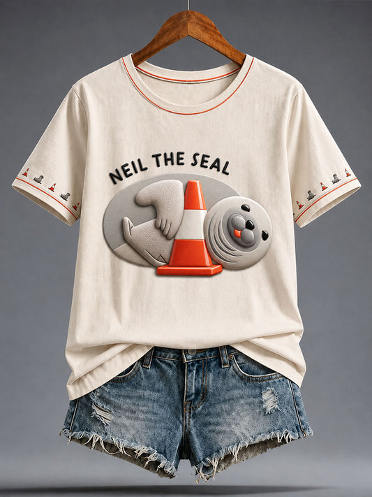 Women's Funny Neil The Seal Printed T-shirt
