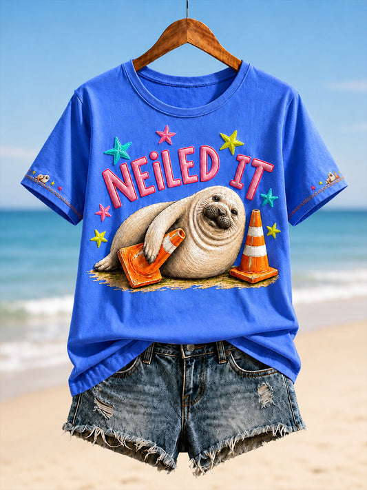 Women's Funny Neil The Seal Printed T-shirt