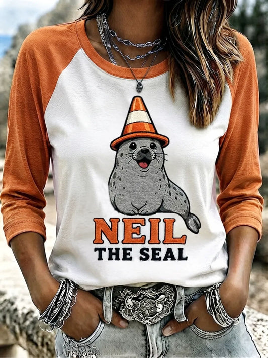 Women's Funny Neil The Seal Printed T-shirt