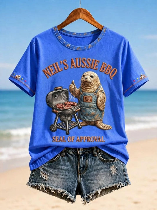 Women's Funny Neil The Seal Printed T-shirt