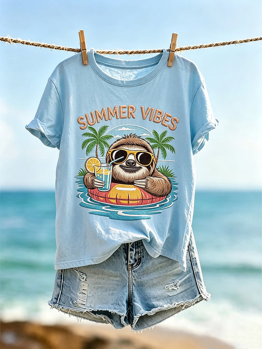 Women's Vacation Pattern Printed Casual Short Sleeve T-shirt