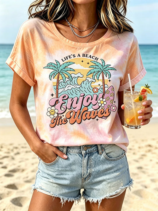 Women's Vacation Pattern Printed Casual Short Sleeve T-shirt