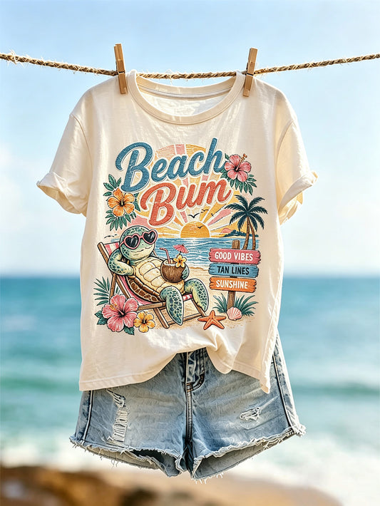 Women's Vacation Pattern Printed Casual Short Sleeve T-shirt