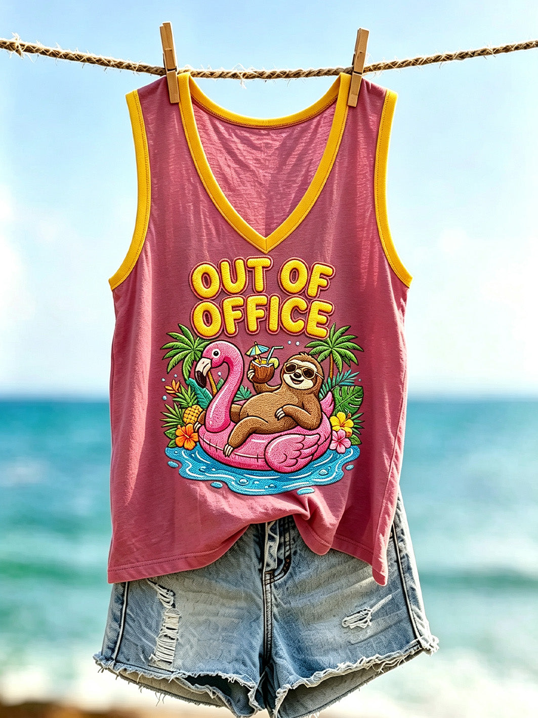 Women's Vacation Style Pattern Printed Leisure V-Neck Vest