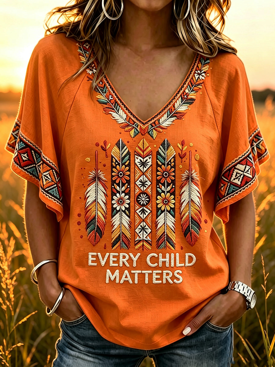 Women's Every Child Matter V-neck Cotton Linen T-shirt