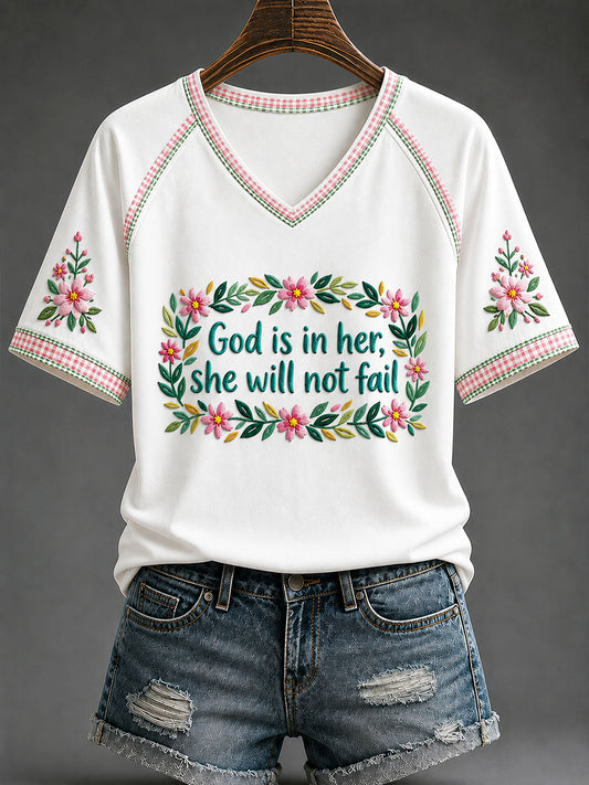 Women's 'God Is Within Her She Will Not Fall 'Printed Casual T-shirt