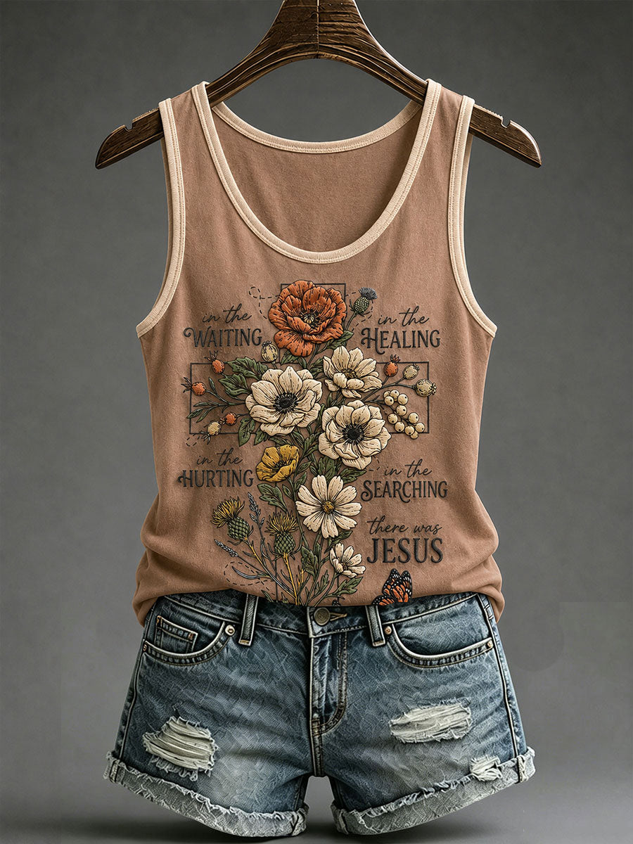 Women's In The Waiting There Was Jesus Printed Casual Tank Top
